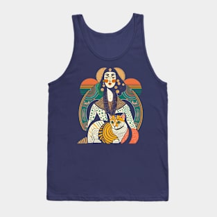 Woman and Cat Gustav Klimt Style Tank Top